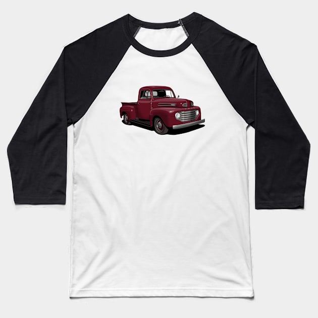 1950 Ford F1 Pickup Truck in Maroon Baseball T-Shirt by candcretro